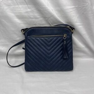 Madison West Quilted Tassel Vegan Leather Navy Blue Crossbody Bag